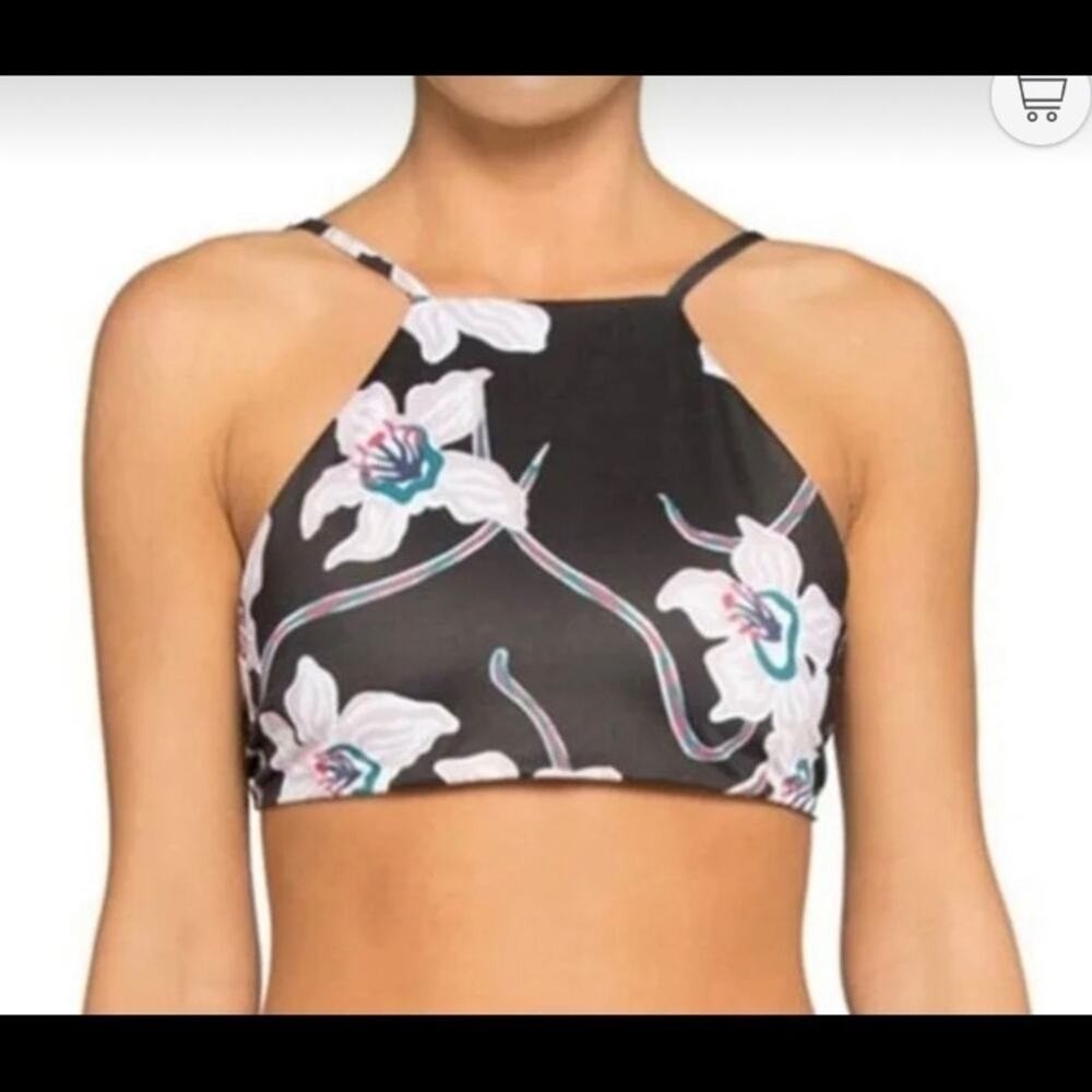 TAVIK Swim Top.‎ Black floral/Deep Green. XS